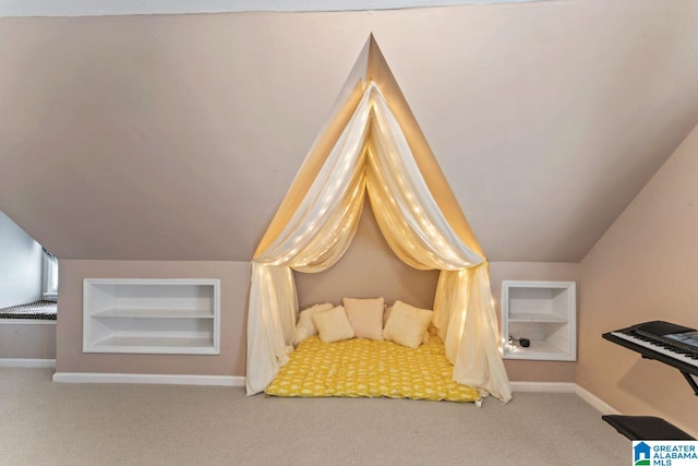 1505 Cypress Ln, Hoover, AL 35244 - carpeted bedroom featuring baseboards and vaulted ceiling