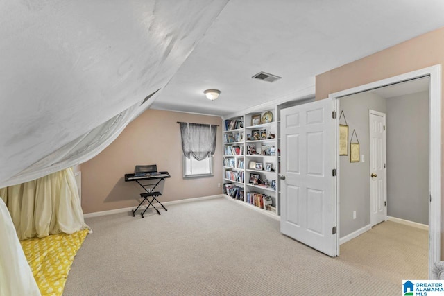 1505 Cypress Ln, Hoover, AL 35244 - living area with carpet, baseboards, vaulted ceiling, and built in features