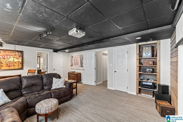 1505 Cypress Ln, Hoover, AL 35244 - living room featuring carpet floors, baseboards, and rail lighting