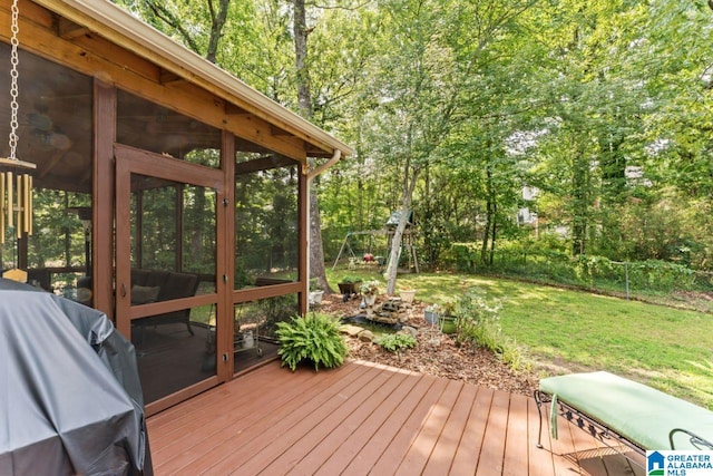1505 Cypress Ln, Hoover, AL 35244 - deck featuring a sunroom and a lawn