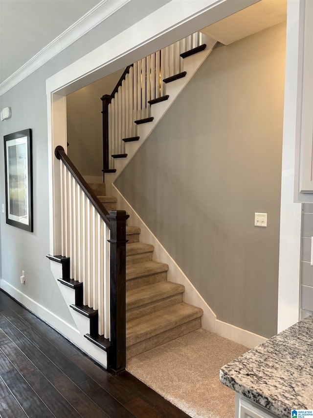 1013 Edgewater Ln, Chelsea, AL 35043 - staircase featuring wood finished floors, ornamental molding, and baseboards