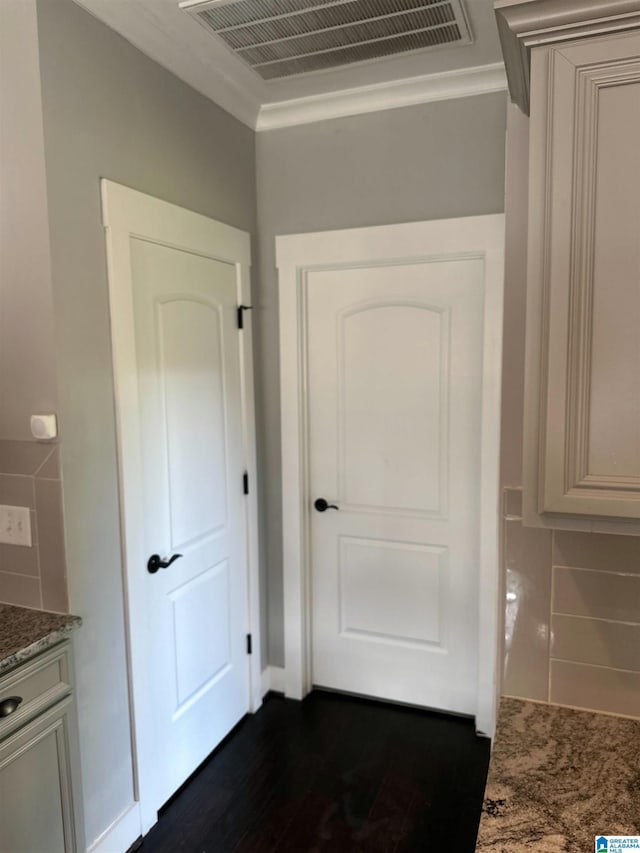 1013 Edgewater Ln, Chelsea, AL 35043 - hall featuring ornamental molding and dark wood-style flooring