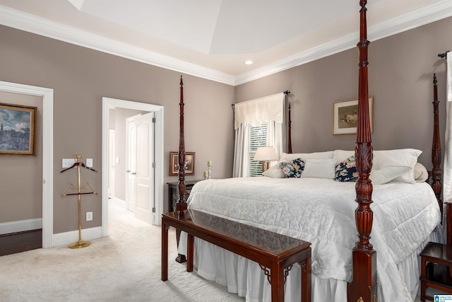 4025 Grove Park Cir, Birmingham, AL 35242 - bedroom featuring ornamental molding, light colored carpet, baseboards, and recessed lighting