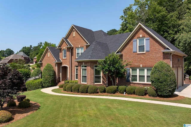 4025 Grove Park Cir, Birmingham, AL 35242 - traditional home with brick siding, a front yard, a garage, driveway, and roof with shingles