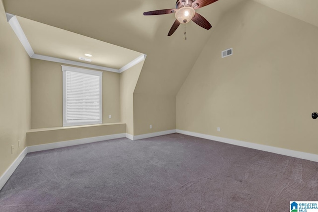 101 N Lake Dr, Hoover, AL 35242 - bonus room featuring dark colored carpet, ceiling fan, and lofted ceiling