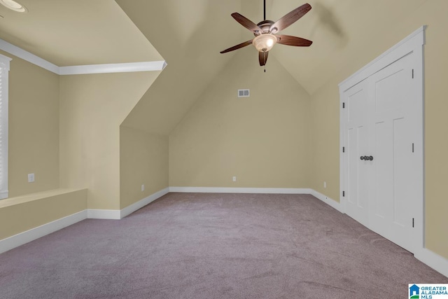 101 N Lake Dr, Hoover, AL 35242 - bonus room featuring ceiling fan, carpet, and lofted ceiling