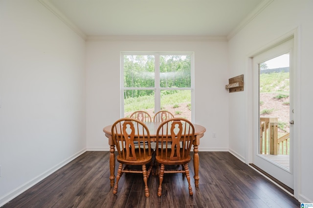 1063 Timberline Rdg, Calera, AL 35040 - dining space with ornamental molding, dark wood-type flooring, and baseboards
