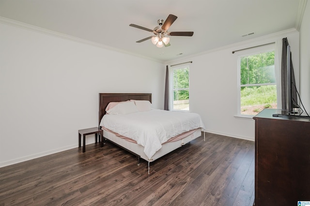 1063 Timberline Rdg, Calera, AL 35040 - bedroom featuring dark wood finished floors, ornamental molding, baseboards, and ceiling fan