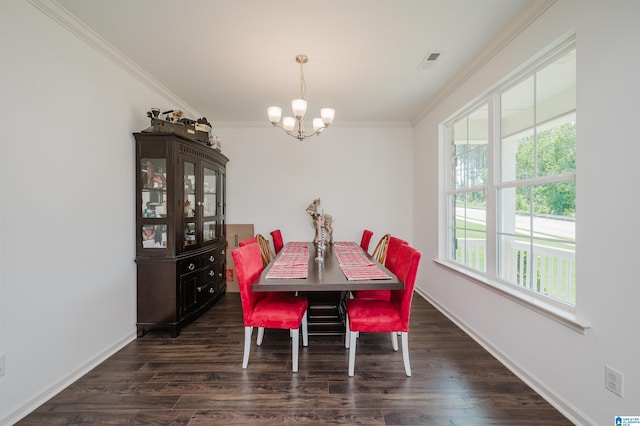 1063 Timberline Rdg, Calera, AL 35040 - dining space featuring a chandelier, healthy amount of natural light, crown molding, and dark wood-style flooring