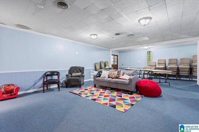 117 Trafford Rd, Warrior, AL 35180 - living room featuring carpet floors, ornamental molding, and baseboards