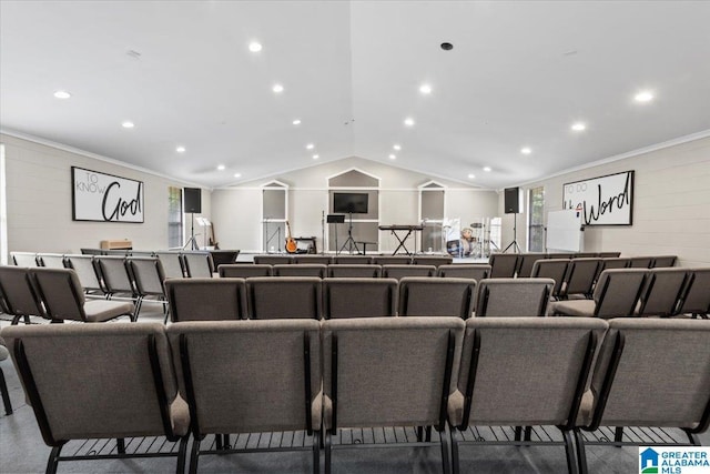 117 Trafford Rd, Warrior, AL 35180 - home theater with vaulted ceiling, recessed lighting, and ornamental molding