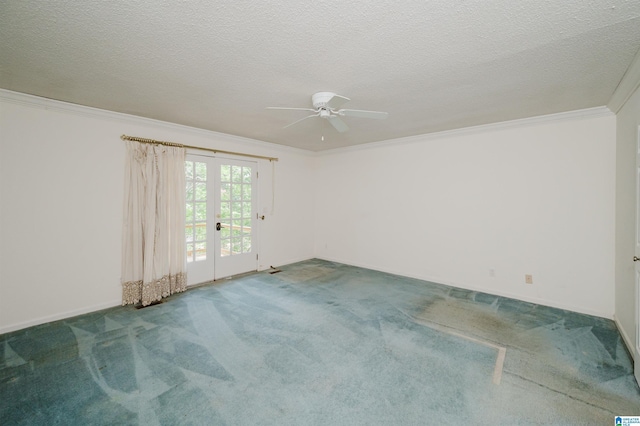 3321 Shetland Trce, Birmingham, AL 35242 - carpeted empty room with crown molding, ceiling fan, french doors, and a textured ceiling