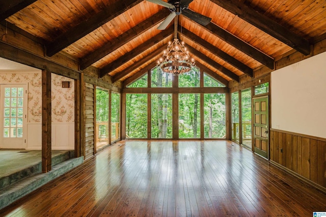 3321 Shetland Trce, Birmingham, AL 35242 - unfurnished living room featuring a wainscoted wall, healthy amount of natural light, a chandelier, hardwood / wood-style flooring, and ceiling fan