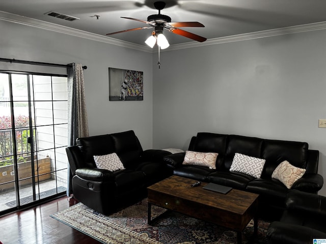 312 Riverhaven Pl Unit 312, Hoover, AL 35244 - living room featuring a ceiling fan, crown molding, and wood finished floors