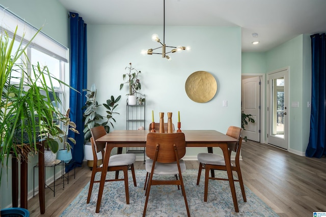154 Halifax Ln, Chelsea, AL 35043 - dining room with a chandelier, wood finished floors, baseboards, and recessed lighting