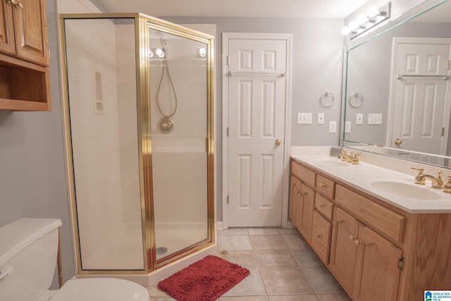 13339 Sylvia Dr, Lake View, AL 35111 - full bathroom with double vanity, a shower stall, toilet, and tile patterned floors