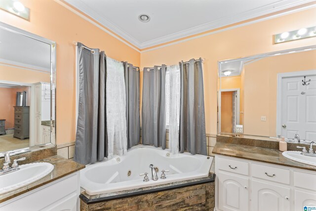 691 Reid Dr, Trafford, AL 35172 - full bath with crown molding, a whirlpool tub, and two vanities