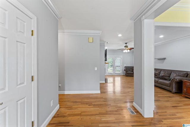 691 Reid Dr, Trafford, AL 35172 - hallway with ornamental molding, light wood finished floors, recessed lighting, and baseboards