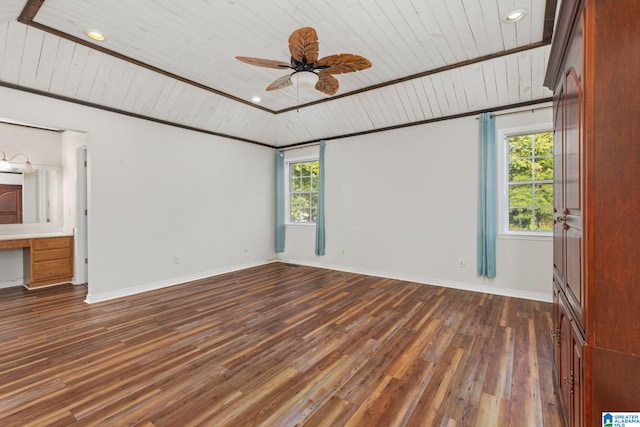 159 Williams Rd, Cullman, AL 35057 - unfurnished room with wood ceiling, dark wood finished floors, baseboards, recessed lighting, and a ceiling fan