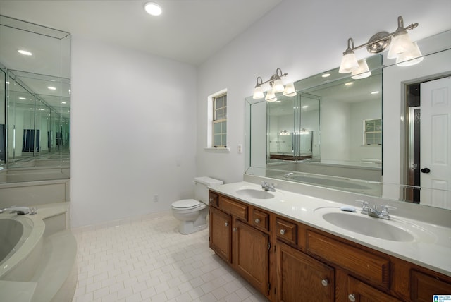5883 William O Ln, Gardendale, AL 35071 - full bathroom with a garden tub, double vanity, toilet, tile patterned floors, and an enclosed shower