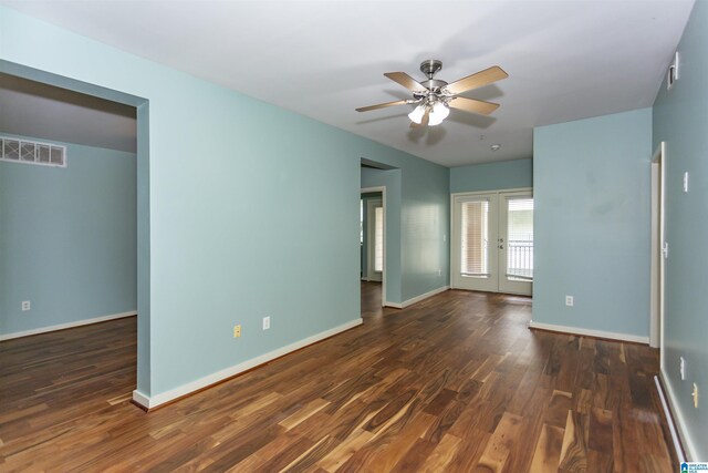 401 20th St S Unit 322, Birmingham, AL 35233 - spare room with wood finished floors, french doors, a ceiling fan, and baseboards
