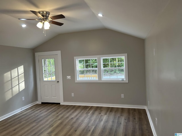 140 County Road 603, Hanceville, AL 35077 - foyer featuring dark wood-type flooring, a ceiling fan, vaulted ceiling, baseboards, and recessed lighting