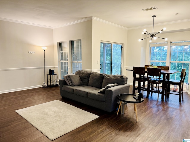 2004 Waterford Pl Unit 2004, Hoover, AL 35244 - living area with a chandelier, dark wood finished floors, and crown molding