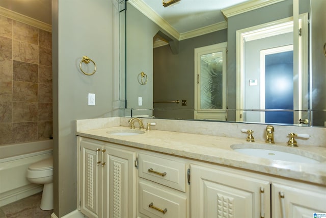 2940 Coatbridge Ln, Birmingham, AL 35242 - full bath with double vanity, crown molding, toilet, and bathtub / shower combination