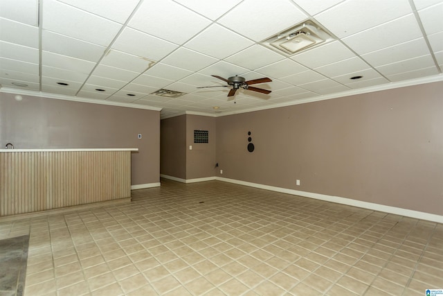 2940 Coatbridge Ln, Birmingham, AL 35242 - unfurnished room with a ceiling fan, ornamental molding, baseboards, and a drop ceiling
