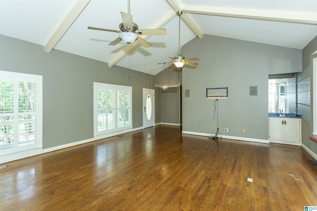 2940 Coatbridge Ln, Birmingham, AL 35242 - unfurnished living room featuring a ceiling fan, wood finished floors, beam ceiling, healthy amount of natural light, and baseboards