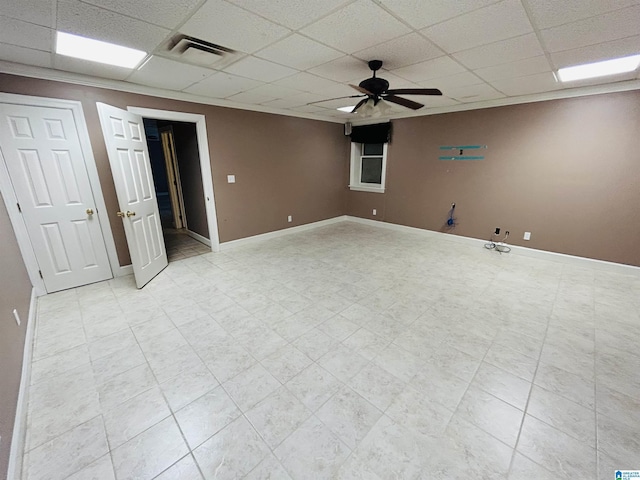 2940 Coatbridge Ln, Birmingham, AL 35242 - basement featuring a drop ceiling, a ceiling fan, and baseboards