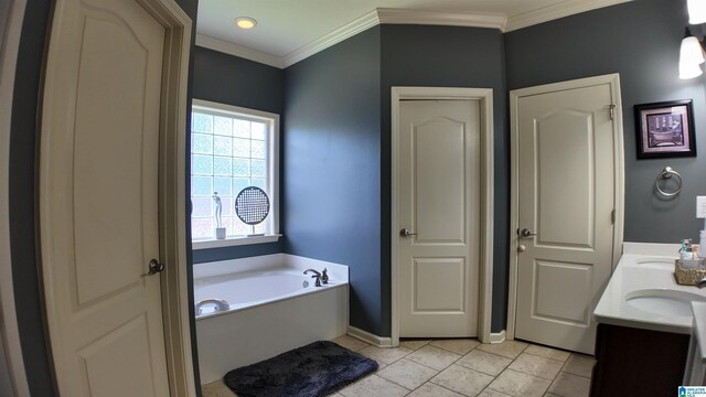 1035 Princeton Park, Montevallo, AL 35115 - bathroom featuring a bath, ornamental molding, double vanity, and tile patterned flooring