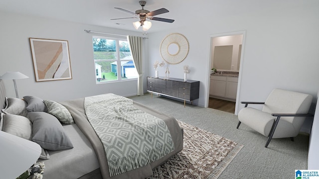 2008 Eaton Pl, Chelsea, AL 35043 - carpeted bedroom with connected bathroom, a ceiling fan, and baseboards