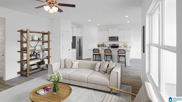 2008 Eaton Pl, Chelsea, AL 35043 - living room with wood finished floors, plenty of natural light, ceiling fan, and recessed lighting