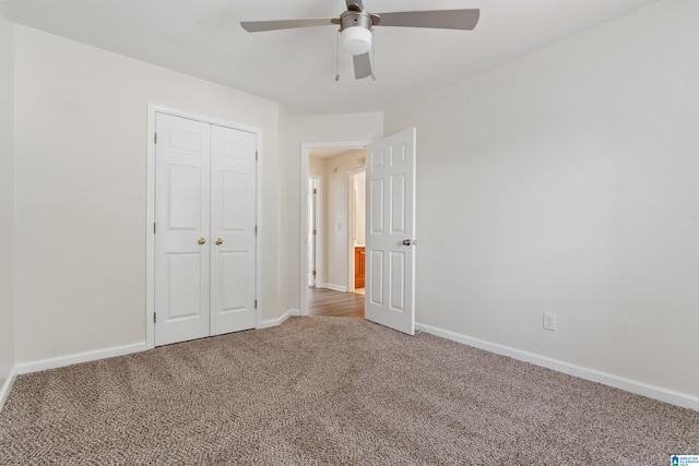 132 Summerchase Pkwy, Calera, AL 35040 - unfurnished bedroom featuring carpet, baseboards, a closet, and a ceiling fan