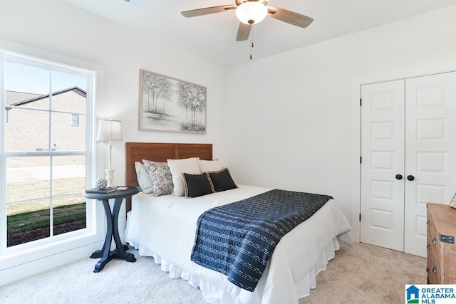 157 Shiloh Creek Dr, Calera, AL 35040 - bedroom with carpet flooring, a closet, and ceiling fan
