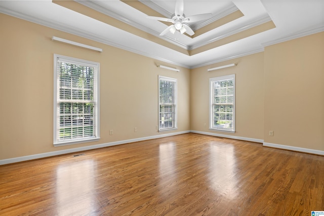 22582 Iron Masters Loop, Mccalla, AL 35111 - unfurnished room with crown molding, a ceiling fan, light wood finished floors, baseboards, and a raised ceiling