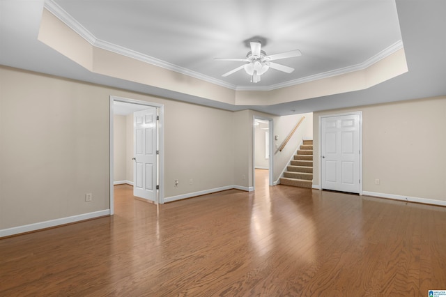 22582 Iron Masters Loop, Mccalla, AL 35111 - basement featuring ceiling fan, stairs, crown molding, baseboards, and wood finished floors