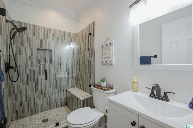 325 Driving Range Rd, Cropwell, AL 35054 - full bath with toilet, a shower stall, vanity, and crown molding