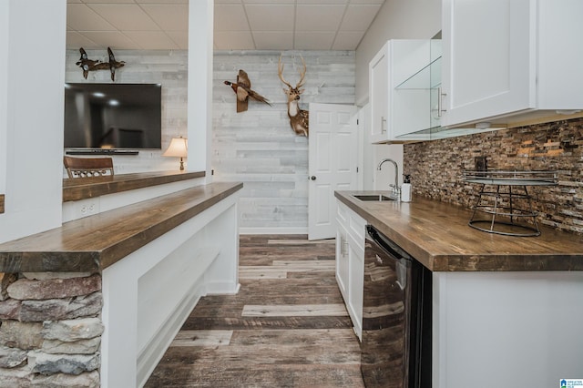 325 Driving Range Rd, Cropwell, AL 35054 - kitchen featuring wood counters, a sink, dark wood-style flooring, a paneled ceiling, and dishwasher