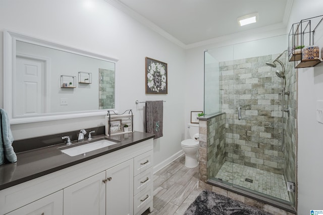 325 Driving Range Rd, Cropwell, AL 35054 - full bath featuring crown molding, vanity, a stall shower, toilet, and wood finish floors