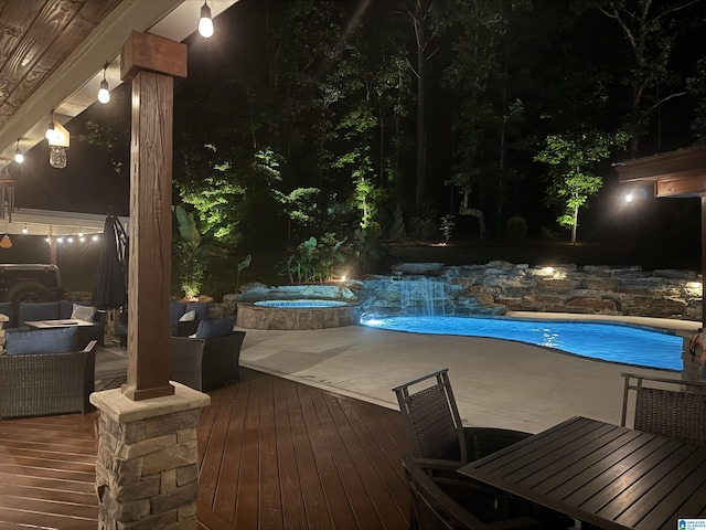 325 Driving Range Rd, Cropwell, AL 35054 - pool at twilight with a patio area, a deck, and a pool with connected hot tub