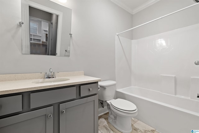 4304 Cahaba Bnd, Trussville, AL 35173 - bathroom with crown molding, vanity, marble finish floors, and tub / shower combination