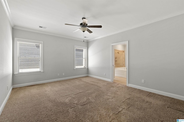 4304 Cahaba Bnd, Trussville, AL 35173 - empty room featuring crown molding, a ceiling fan, light carpet, and plenty of natural light