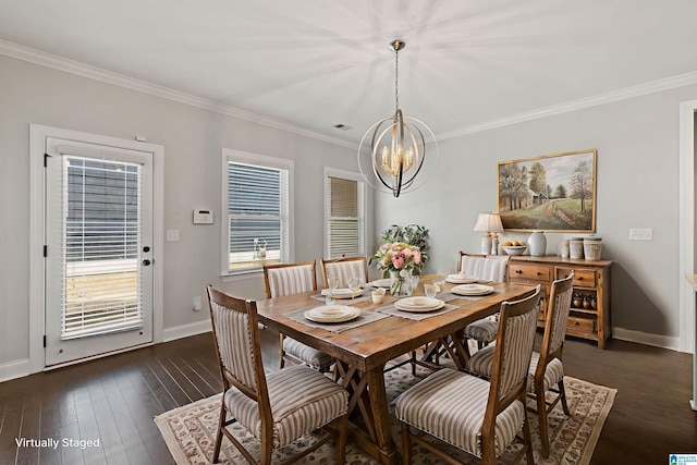 4304 Cahaba Bnd, Trussville, AL 35173 - dining room with a chandelier, ornamental molding, and dark wood finished floors