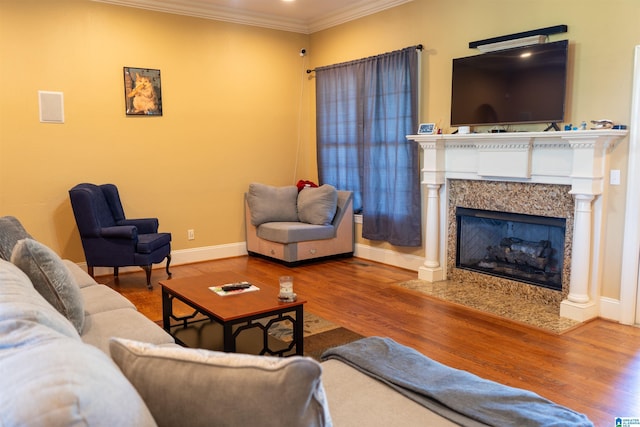 178 Jerry Marsh Rd, Locust Fork, AL 35097 - living area with crown molding, wood finished floors, baseboards, and a premium fireplace