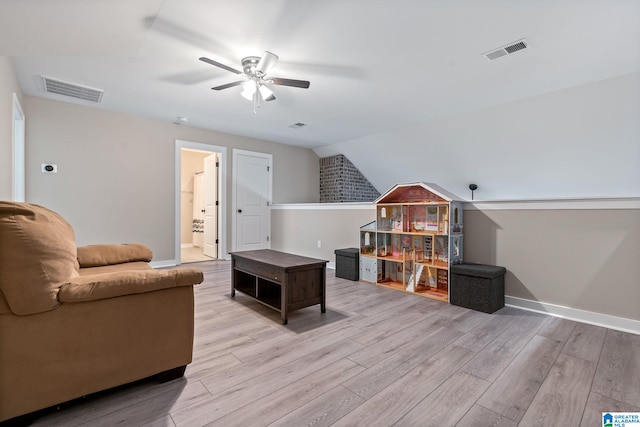 5182 Park Side Cir, Hoover, AL 35244 - living room with ceiling fan, light wood finished floors, and vaulted ceiling