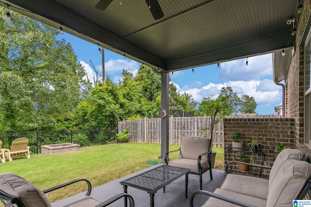 5182 Park Side Cir, Hoover, AL 35244 - fenced backyard featuring ceiling fan and a patio