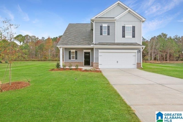 2029 Valley Run, Leeds, AL 35094 - view of front of house with brick siding, concrete driveway, board and batten siding, and a front yard