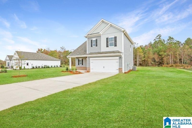 2029 Valley Run, Leeds, AL 35094 - view of front of home with board and batten siding, driveway, an attached garage, a front yard, and central AC